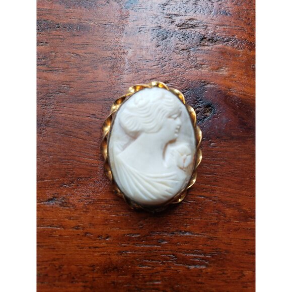 Cameo Shell Cameo Cameo Jewelry Vintage CameoGold Framed White Shell Cameo - Picture 1 of 10